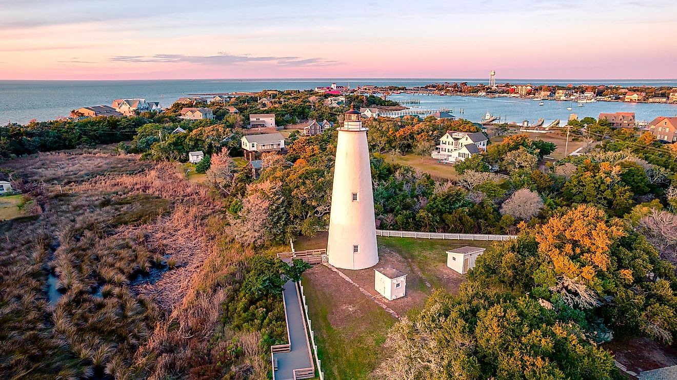 Aerial view of the lighthouse at Ocracoke Island.