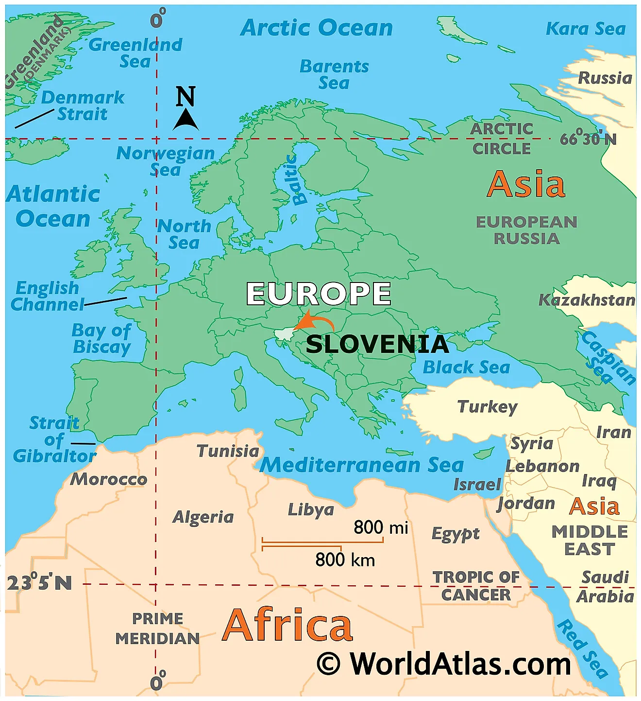 Map showing location of Slovenia in the world.