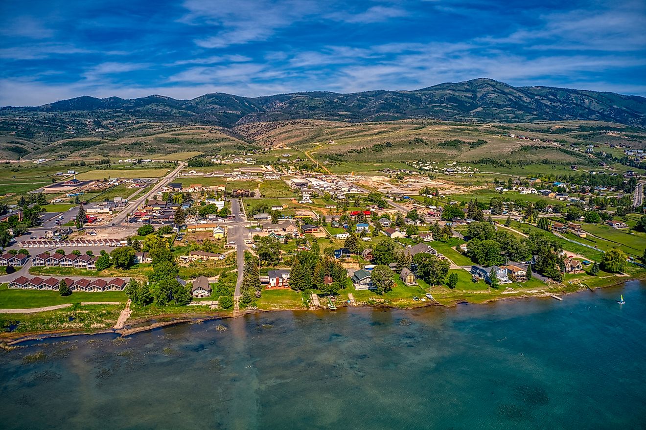 Aerial View of Garden City, Utah on the shore of Bear Lake.
