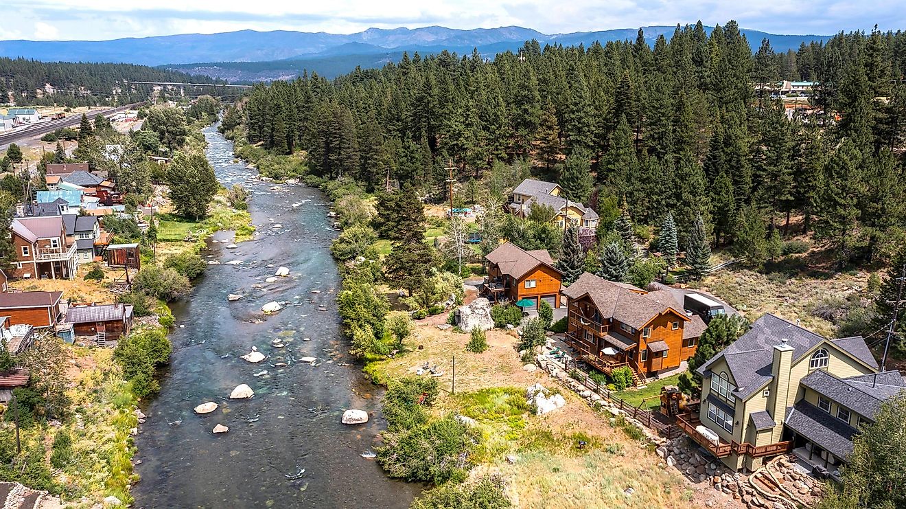 Aerial view of downtown Truckee, California.