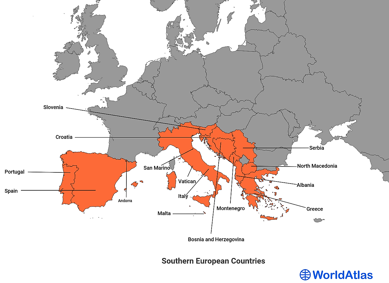 Fifteen countries of Southern Europe.