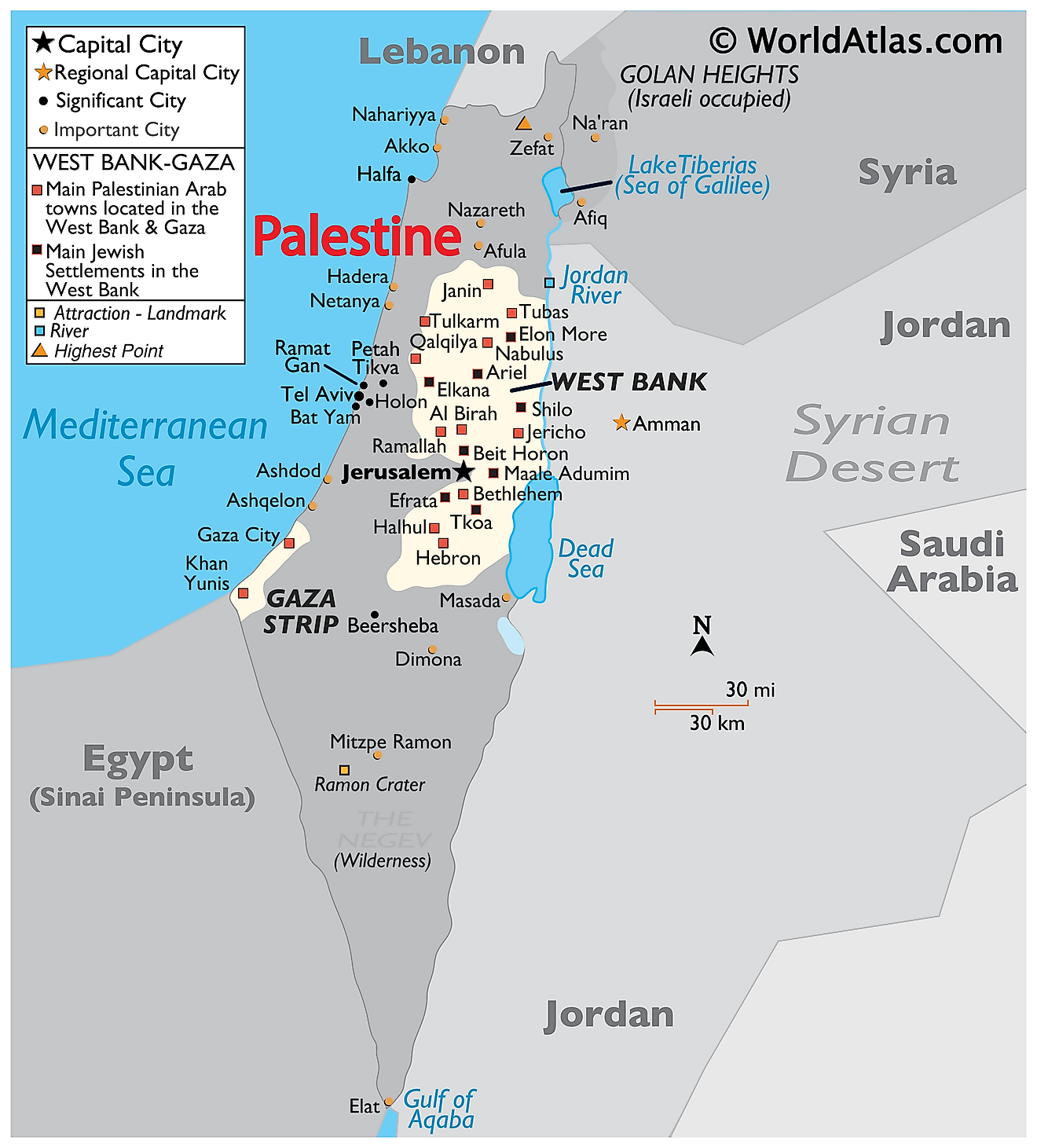 Mapa Físico de Palestina.