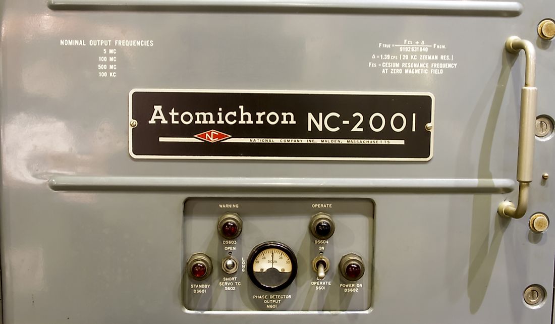 Antique atomichron atomic clock. Editorial credit: karenfoleyphotography / Shutterstock.com