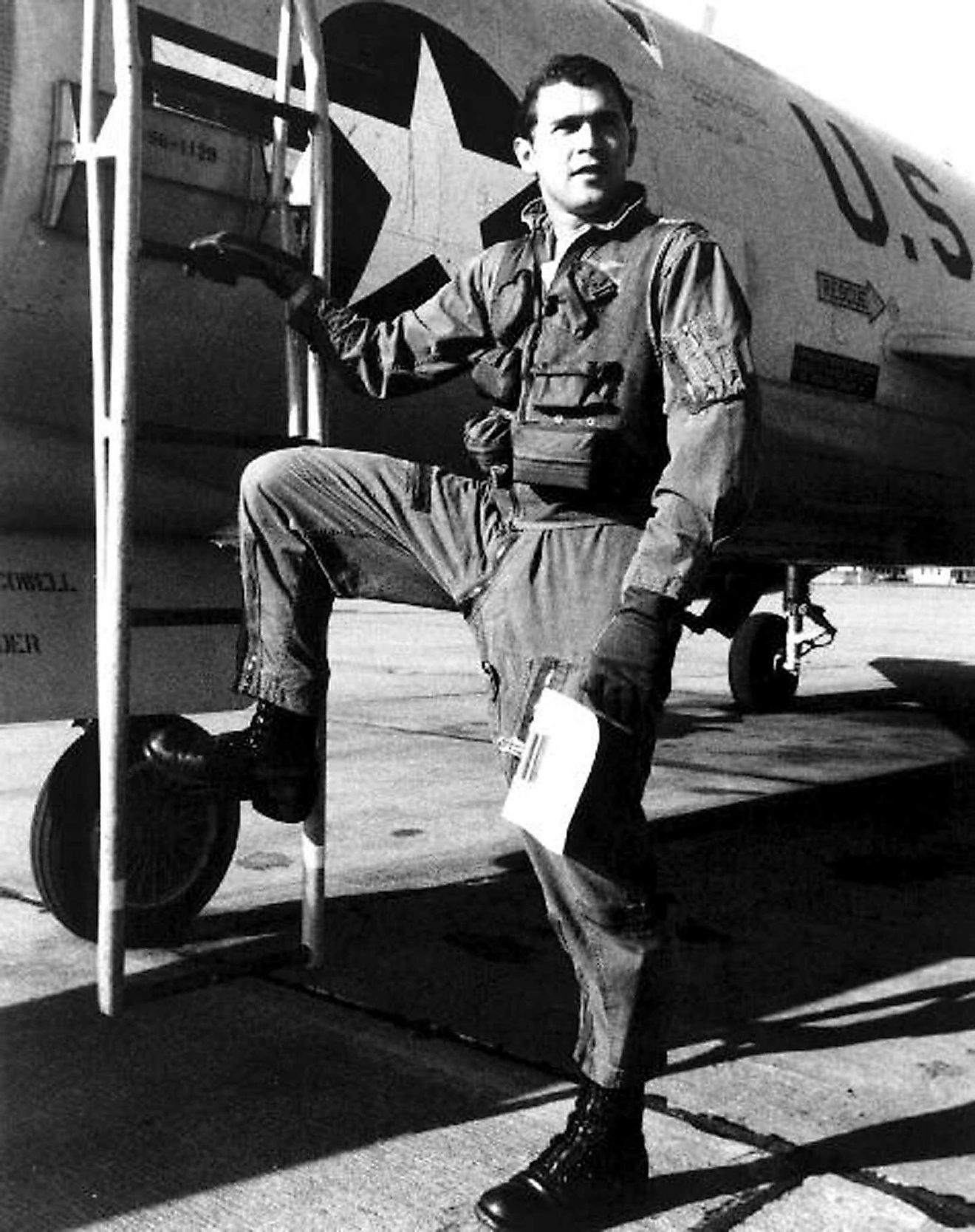 Bush is shown climbing the steps to his Texas National Guard fighter plane in this undated photo. Image credit: Flickr.com
