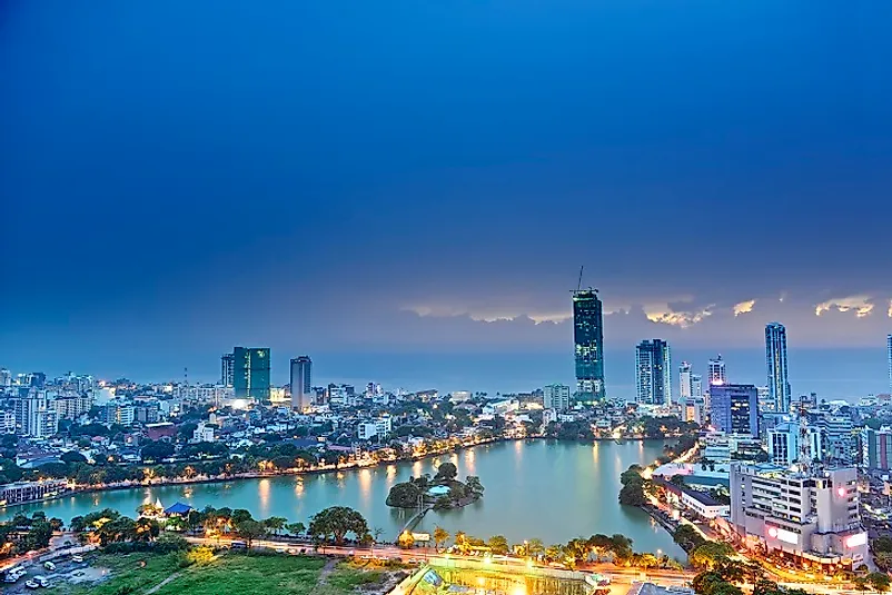 The Colombo, Sri Lanka skyline around sunset.