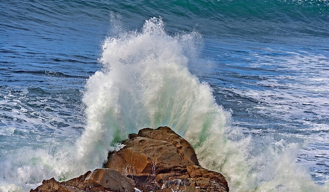 Waves hitting the rocky coast.