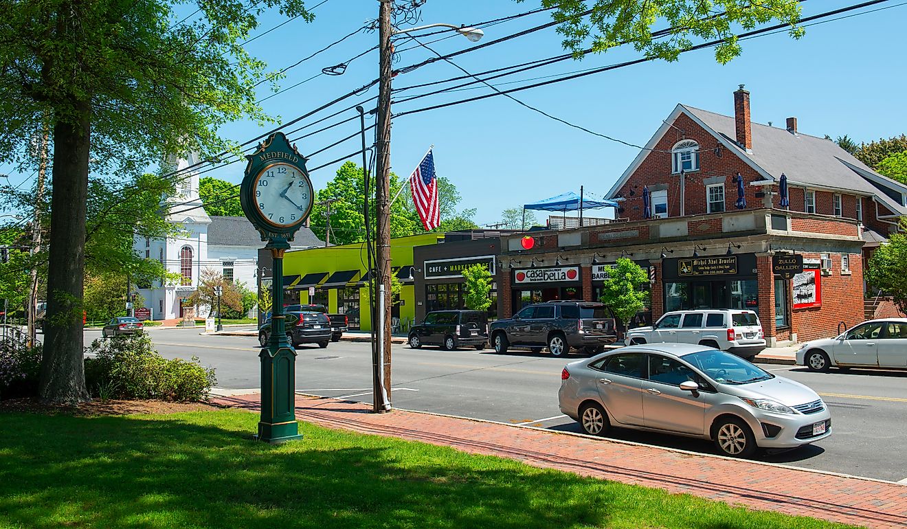 The Main Street in Medfield, Massachusetts. Editorial credit: Wangkun Jia / Shutterstock.com.