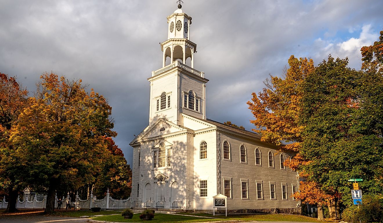 Horizontal view of Vermont's first Protestant church, the "Old First" Congregational Church in Bennington. Editorial credit: Brian Logan Photography / Shutterstock.com