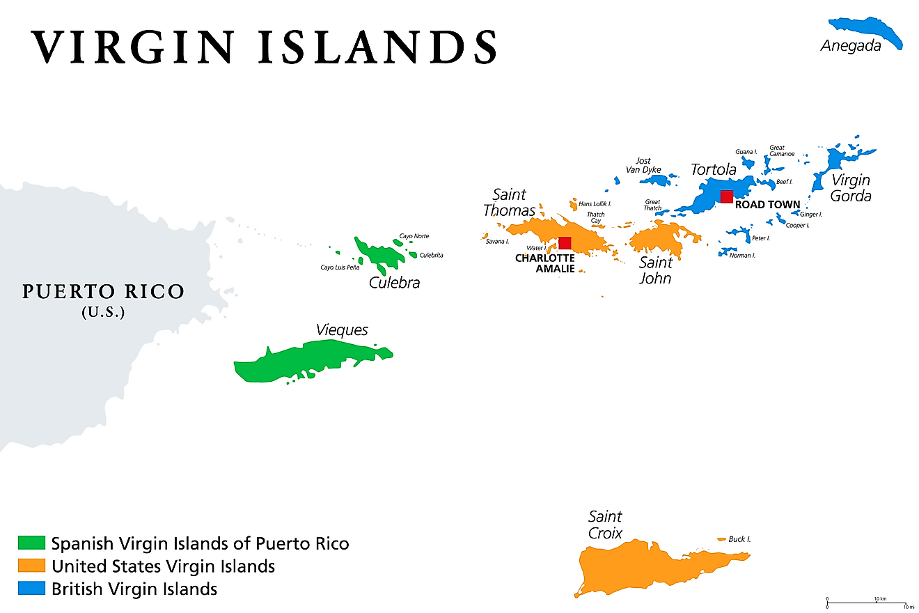 Islas de las Islas Vírgenes de los Estados Unidos Mapa