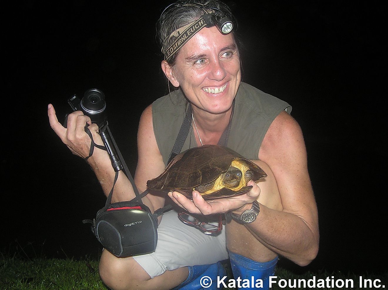 Dr. Sabine Schoppe during a night survey to assess the abundance of the Palawan forest turtle. The species is nocturnal. Hence, all surveys are done in the night.