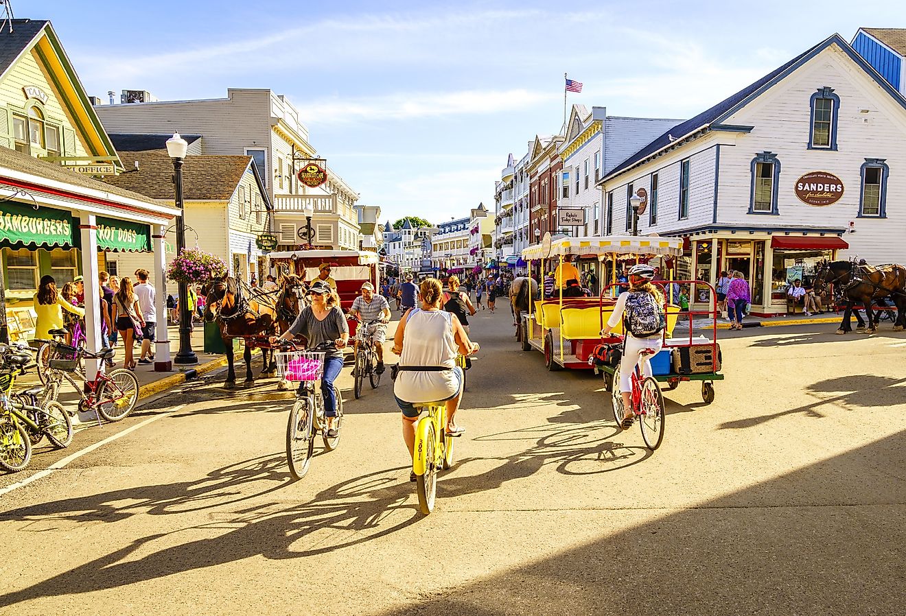 Downtown street on Mackinac Island, Michigan. Image credit Alexey Stiop via Shutterstock