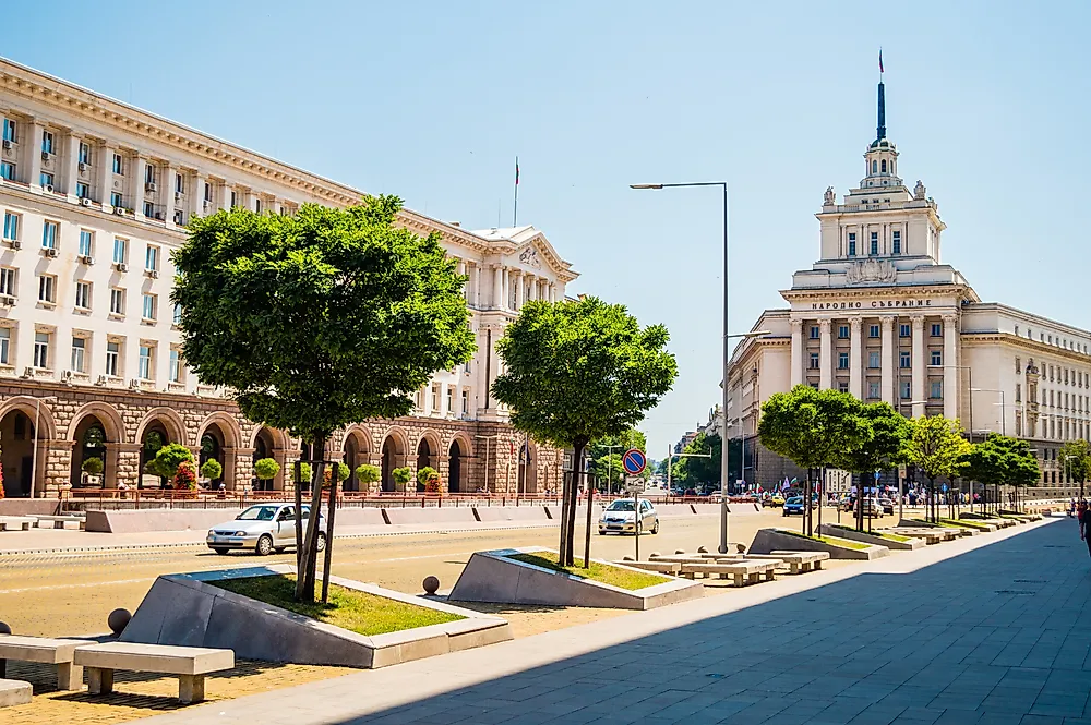 Independence Square and the National Assembly of Bulgaria in Sofia.