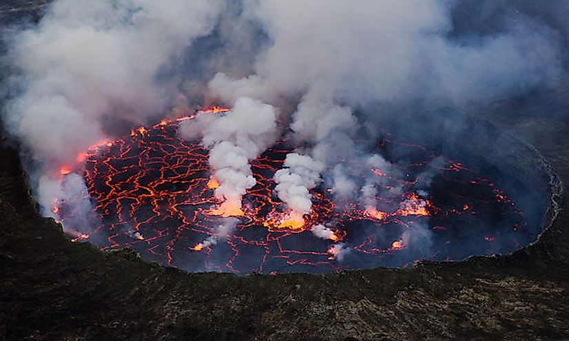 The Lava Lake of the Nyiragongo Volcano located within the boundaries of the Virunga National Park.