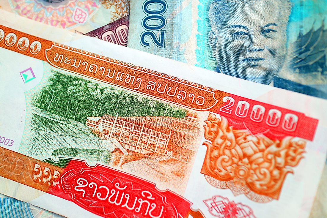 Lao kip banknotes. 