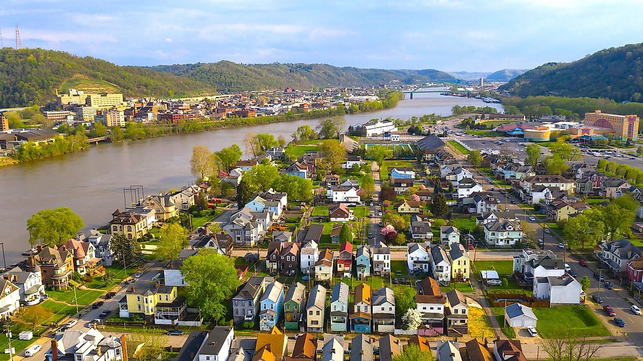 Aerial view of Wheeling, West Virginia.