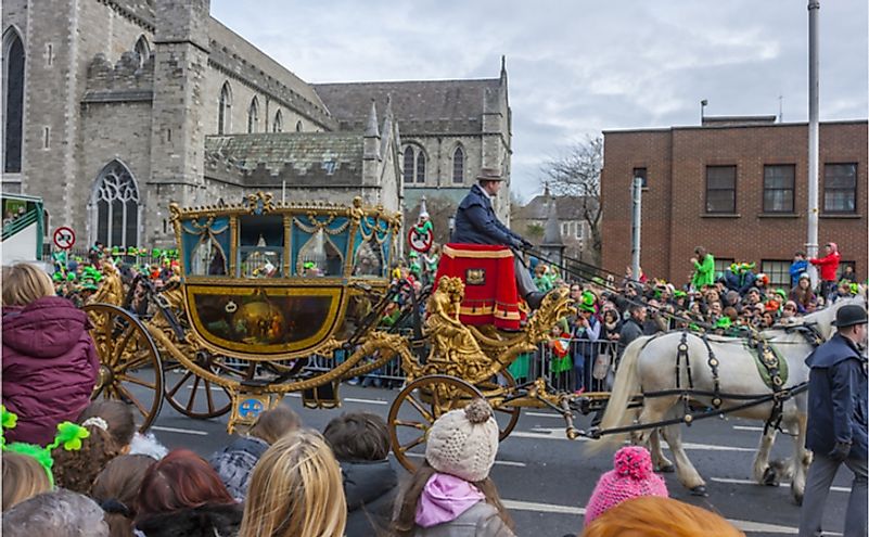 Saint Patrick's Day parade in Dublin, Ireland. Editorial credit: Aitormmfoto / Shutterstock.com.