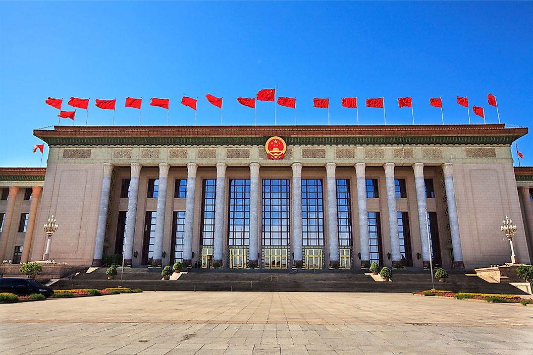 Located in Tiananmen Square, Beijing, the Great Hall of the People is China's government building.