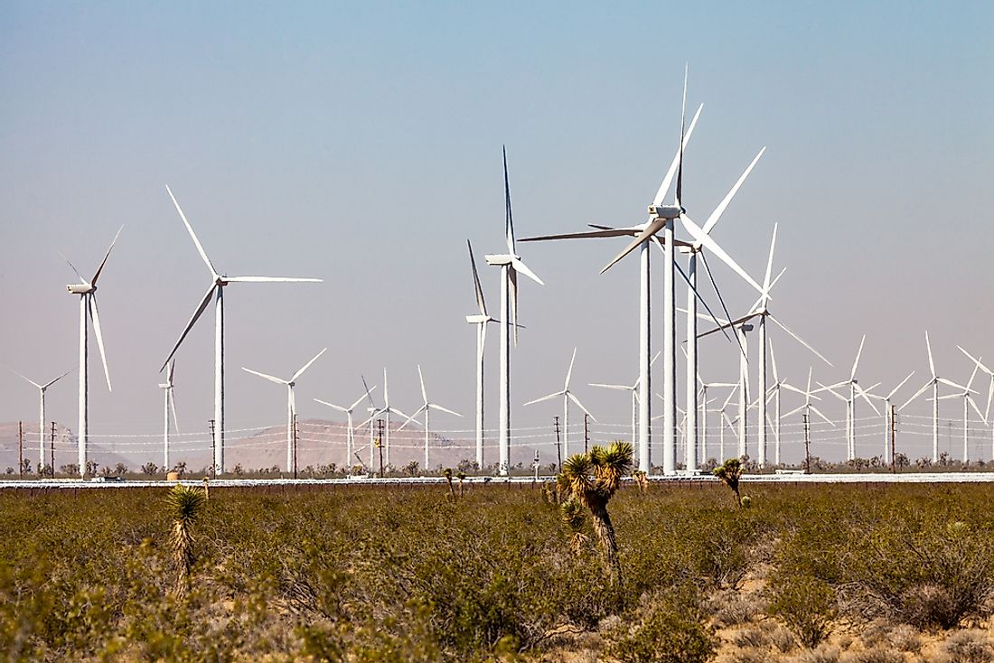 A windmill farm in the Mojave Desert in California. 
