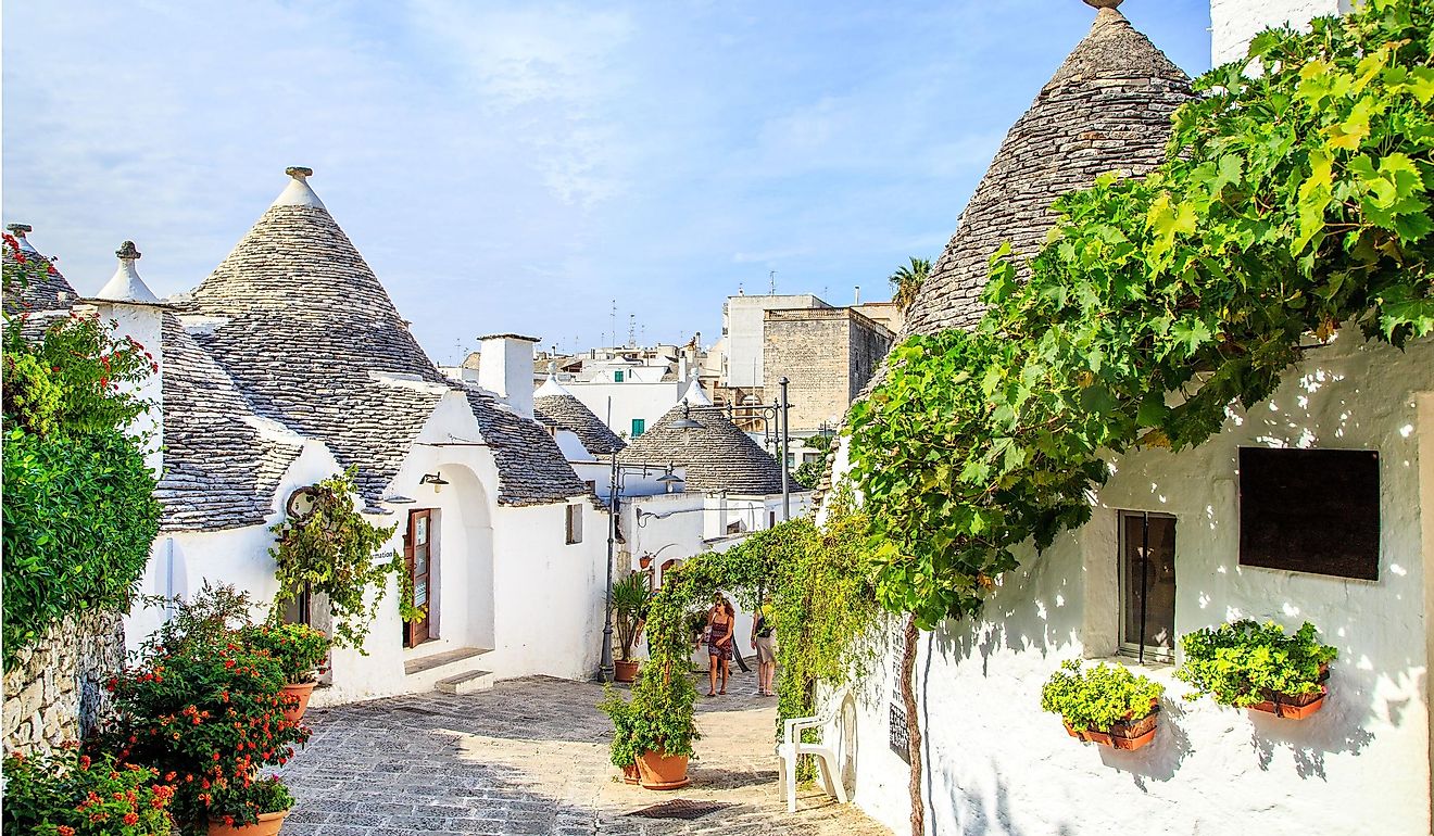 View of Trulli houses in Alberobello, Italy.