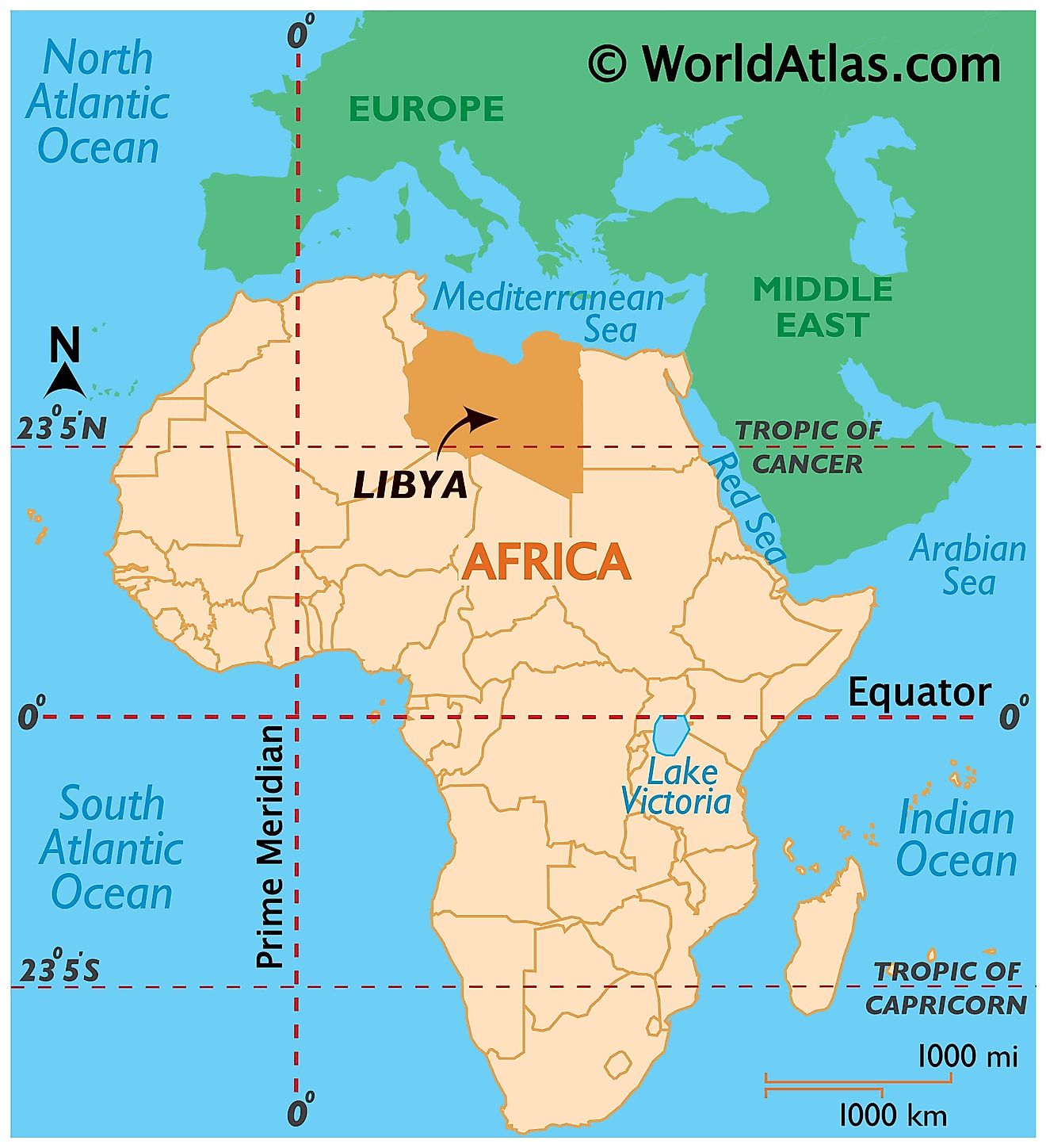 Map showing location of Libya in the world.