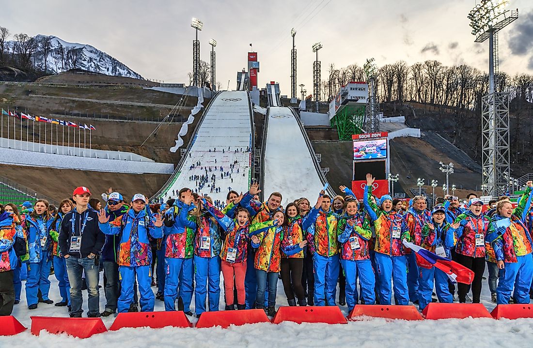 Volunteers at the 2014 Winter Olympics in Sochi, Russia. Editorial credit: eWilding / Shutterstock.com. 
