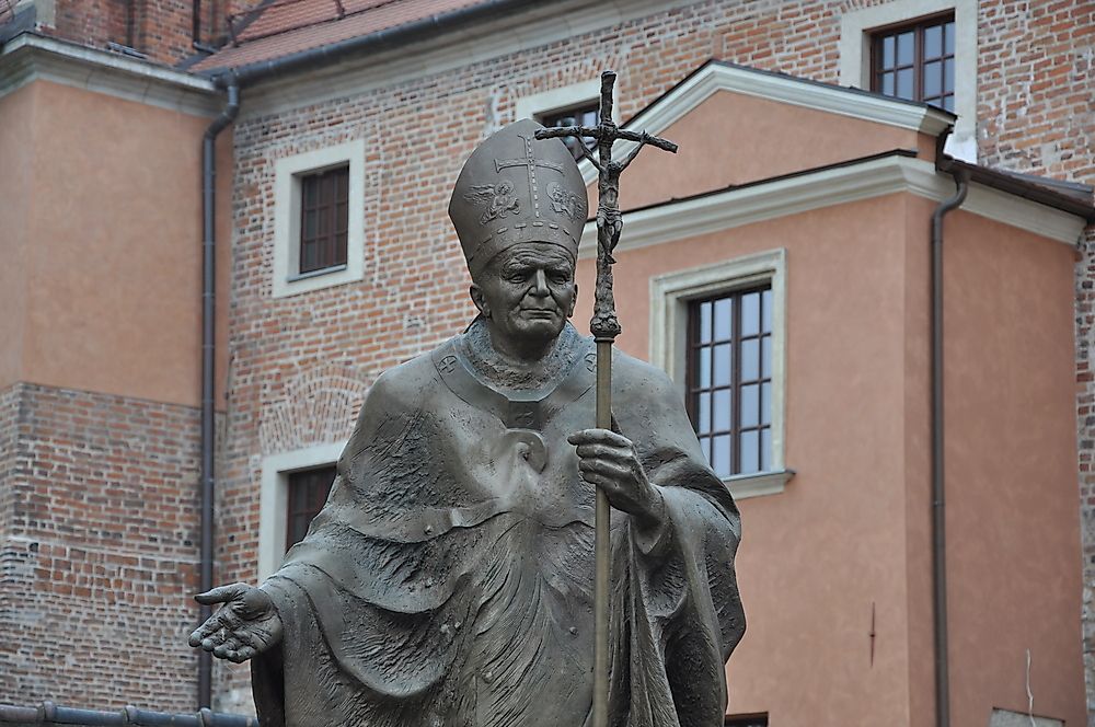 A statue dedicated to Pope John Paul II in Krakow, Poland. 