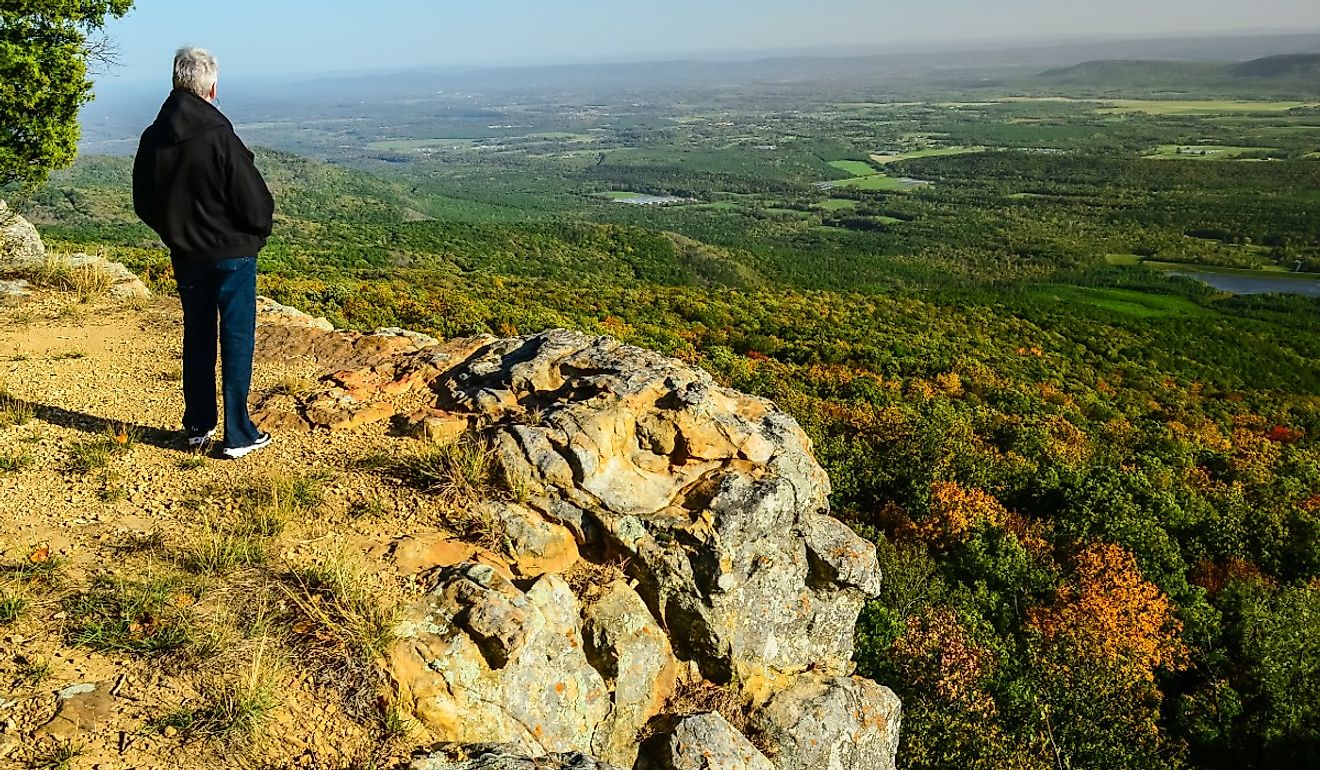 A view of the Ozark Mountains from a hiking trail in Mount Magazine State Park. Shutterstock.com