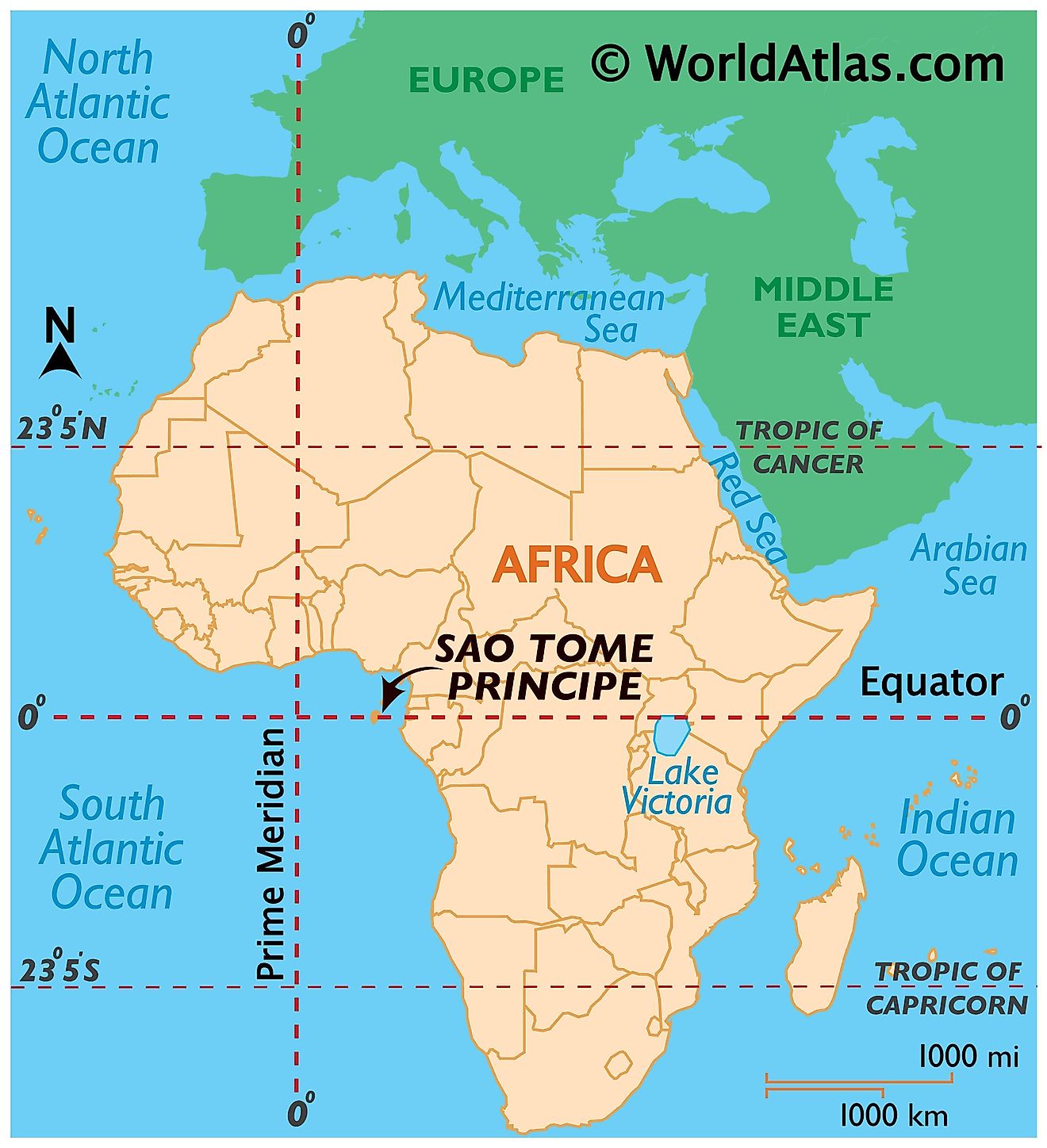 Map showing location of Sao Tome and Principe in the world.