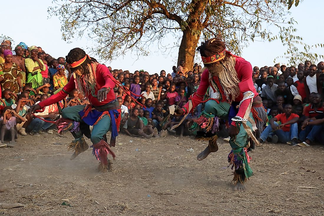 Traditional Nyau dancers in Malawi. Editorial credit: Dietmar Temps / Shutterstock.com. 
