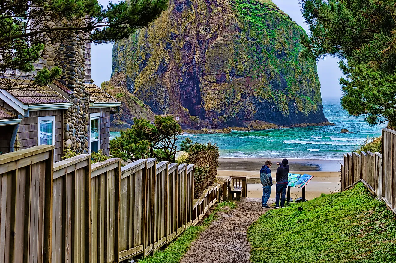 Walking path down to the Haystack Rock in Cannon Beach, Oregon.