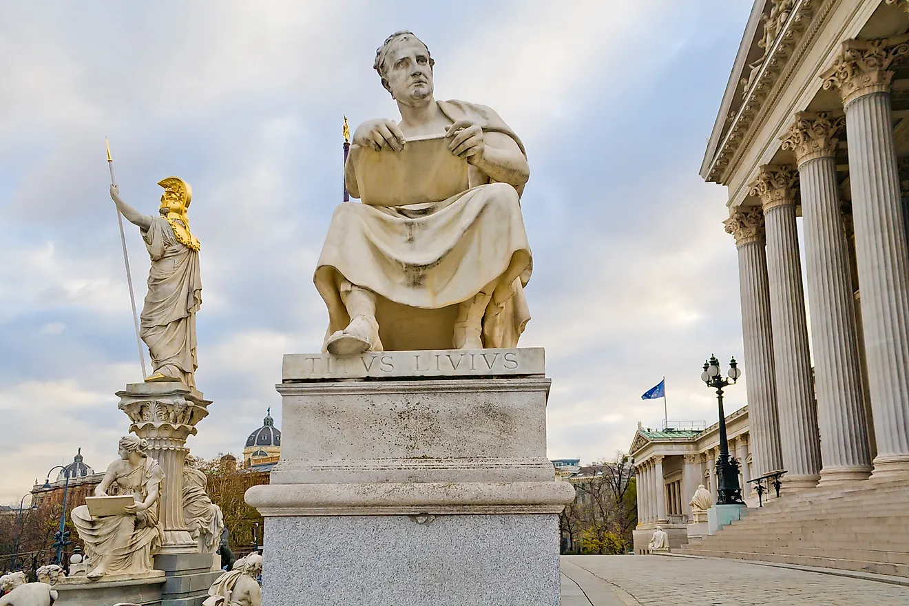 Sculpture of Titus Livius Patavinus (Livy) outside the Austrian Parliament in Vienna, Austria. Image credit: Kizel Cotiw-an/Shutterstock.com