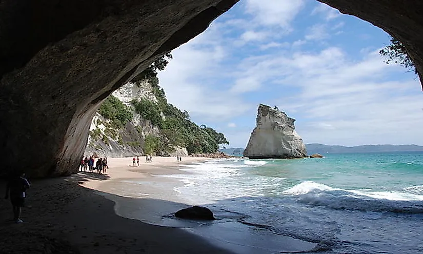 Cathedral cove in a picturesque cove in Coromandel.