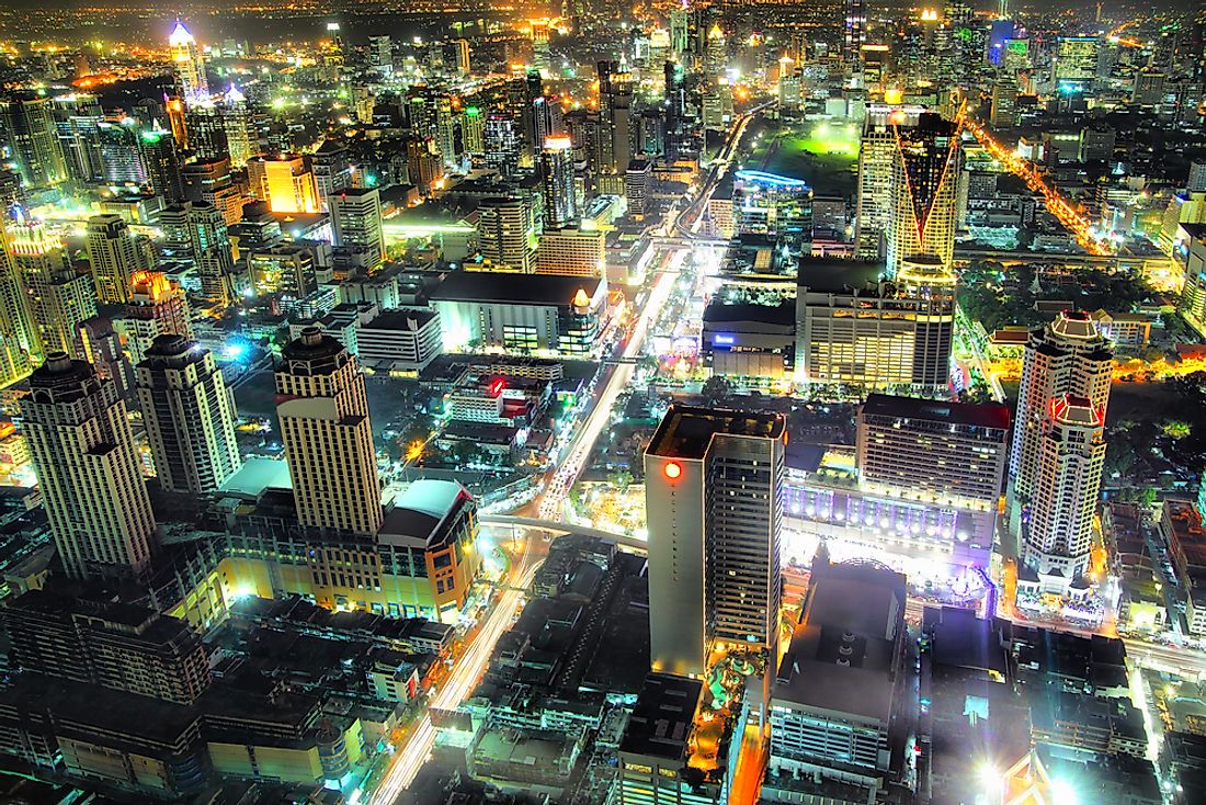 An aerial view of the buildings of Bangkok, Thailand. Asia has the highest population density of all continents. 