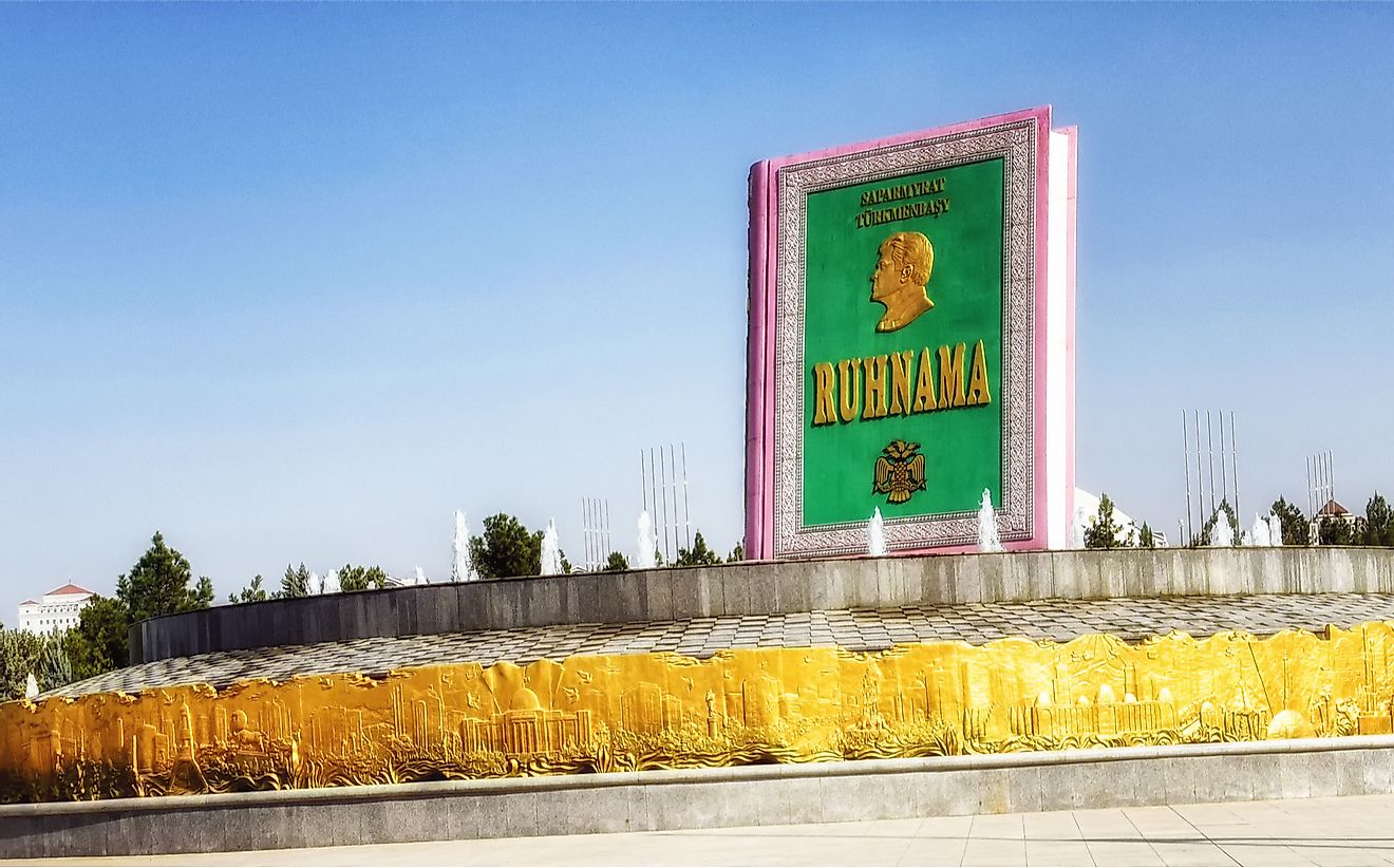 A giant replica of "Ruhnama", the book that was written by Niyazov. Atosan / Shutterstock.com.