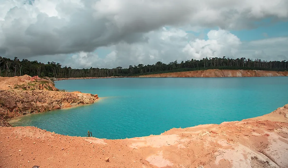 Blue lake in a former bauxite mining pit in Guana. 