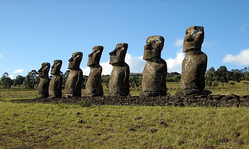 Ahu Akivi moai that face the ocean in the ​Rapa Nui National Park​
