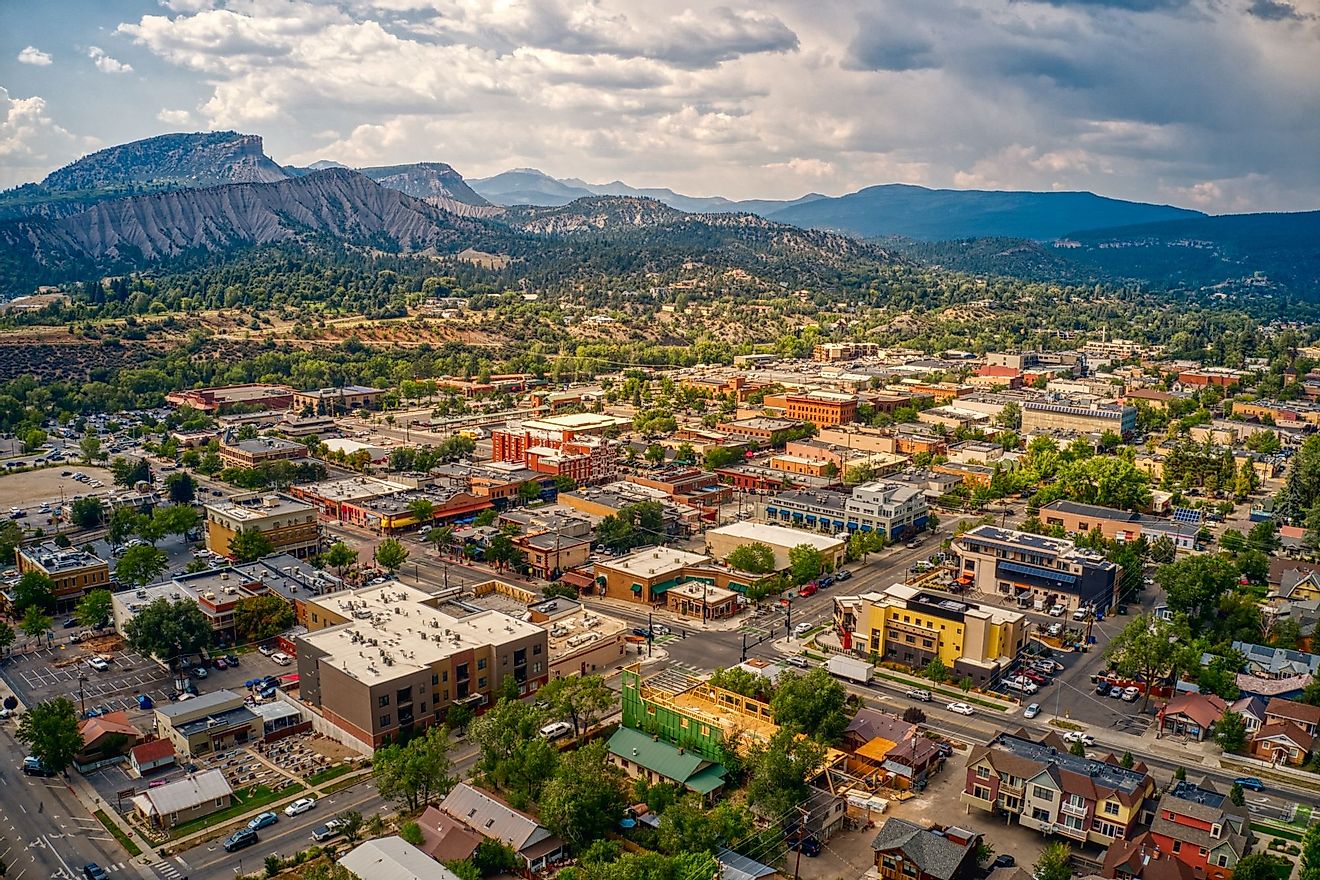 Aerial view of Durango, Colorado in summer. 
