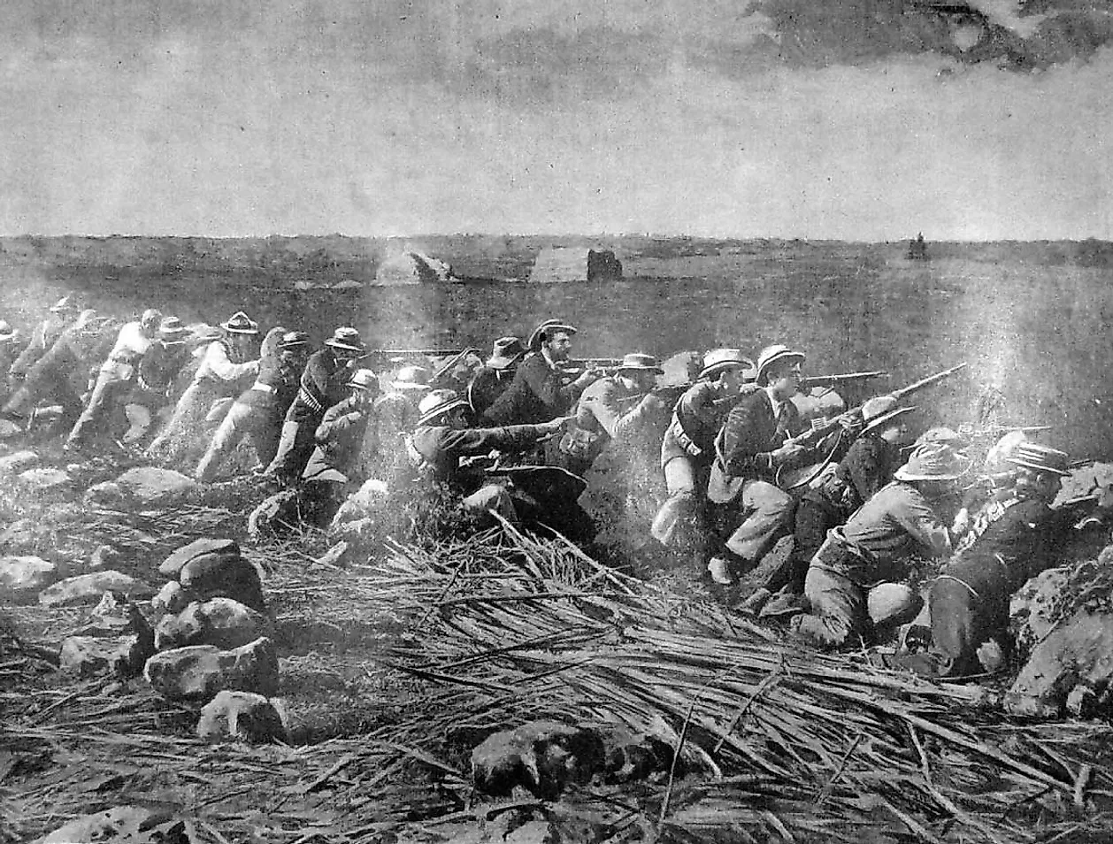 Boer soldiers fighting from the trenches during the battle in Mafeking.