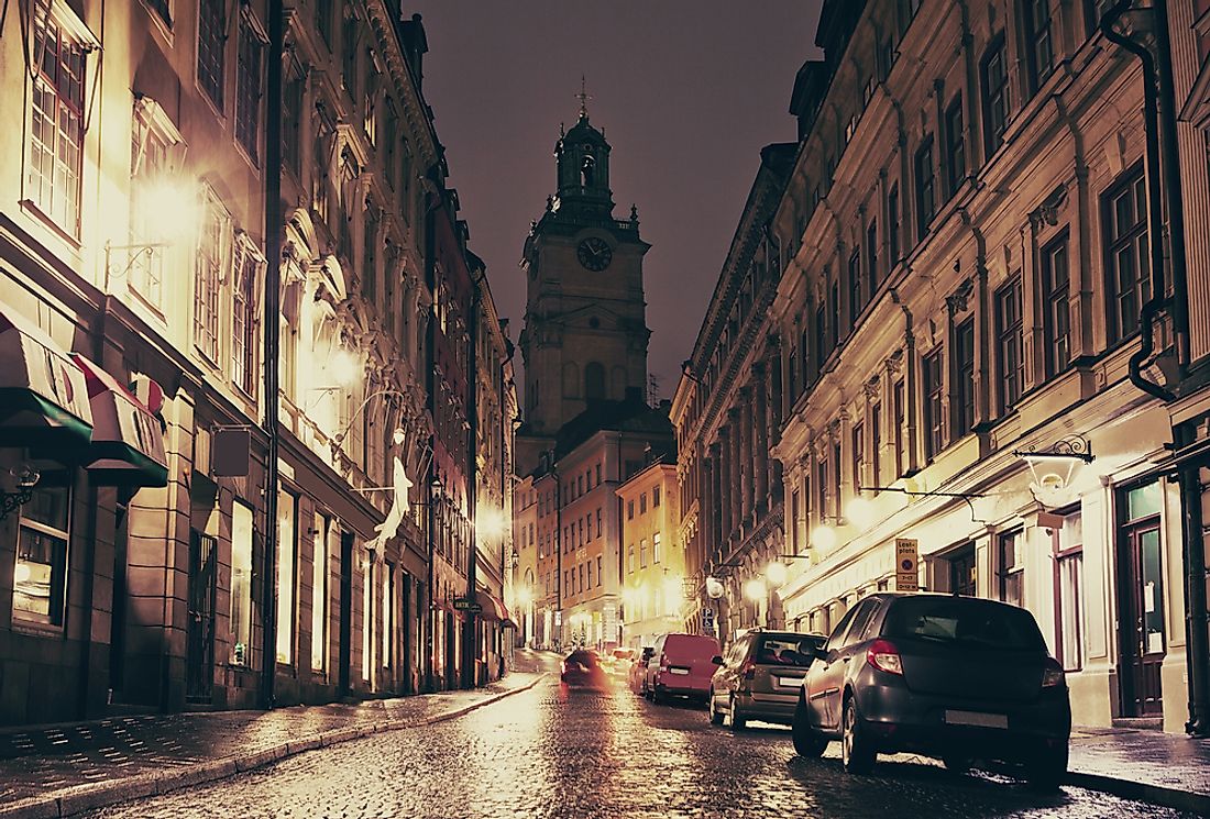 The view of the cathedral in Gamla stan, Stockholm. 