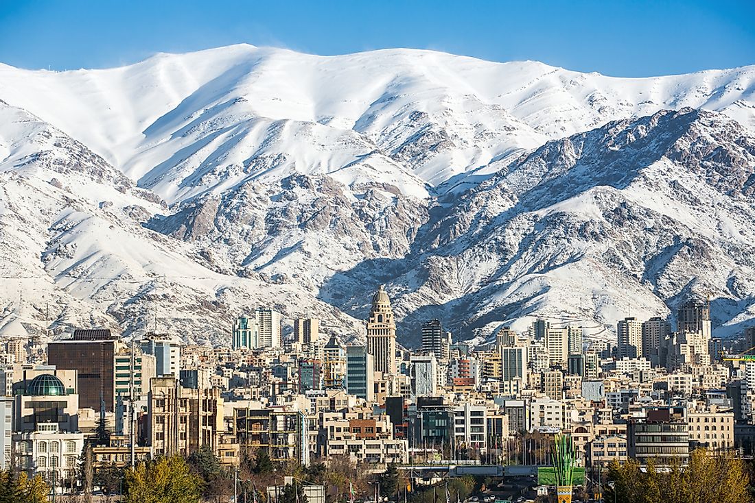 Tehran is located at the foot of the Elburz mountain range.