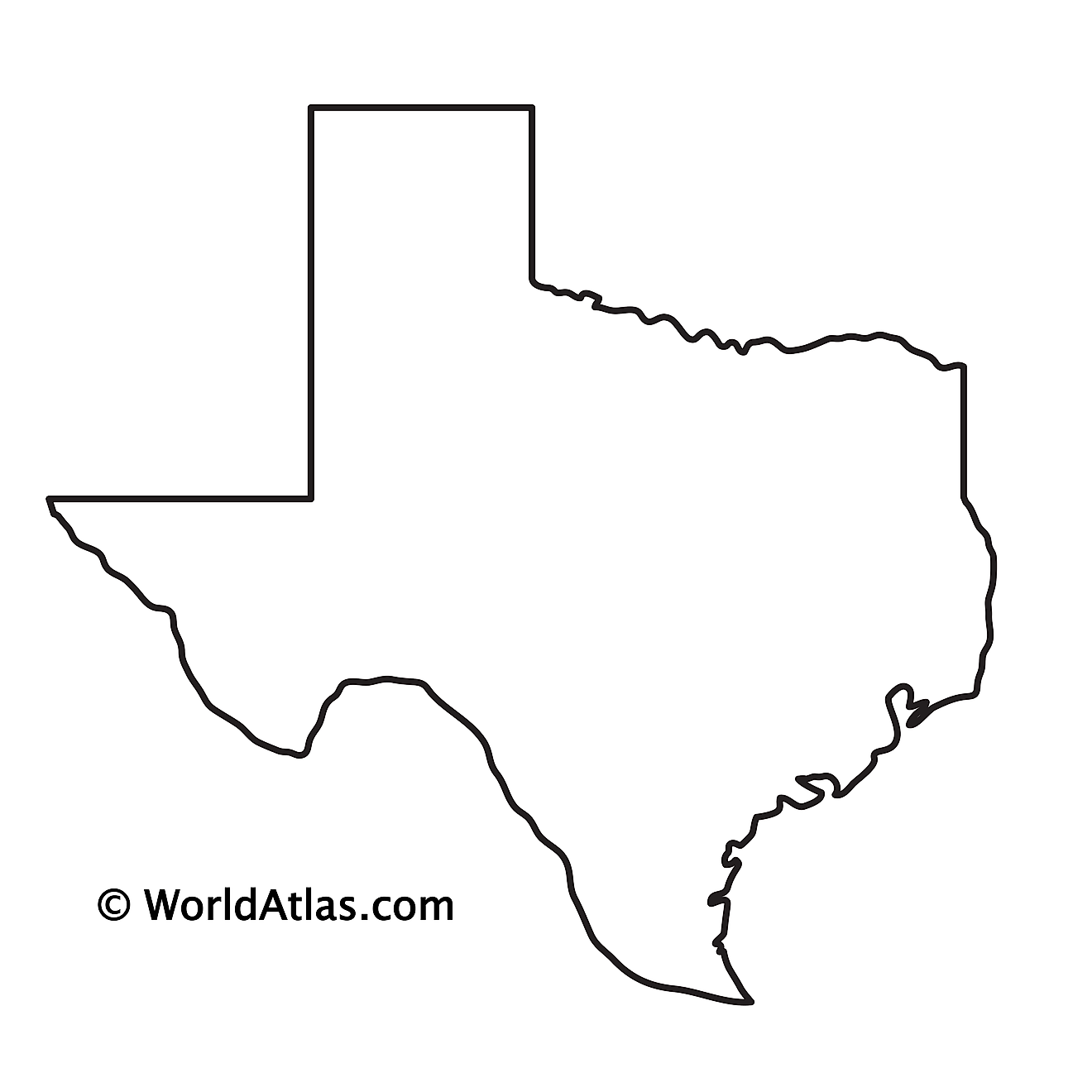 Mapa de contorno en blanco de Texas