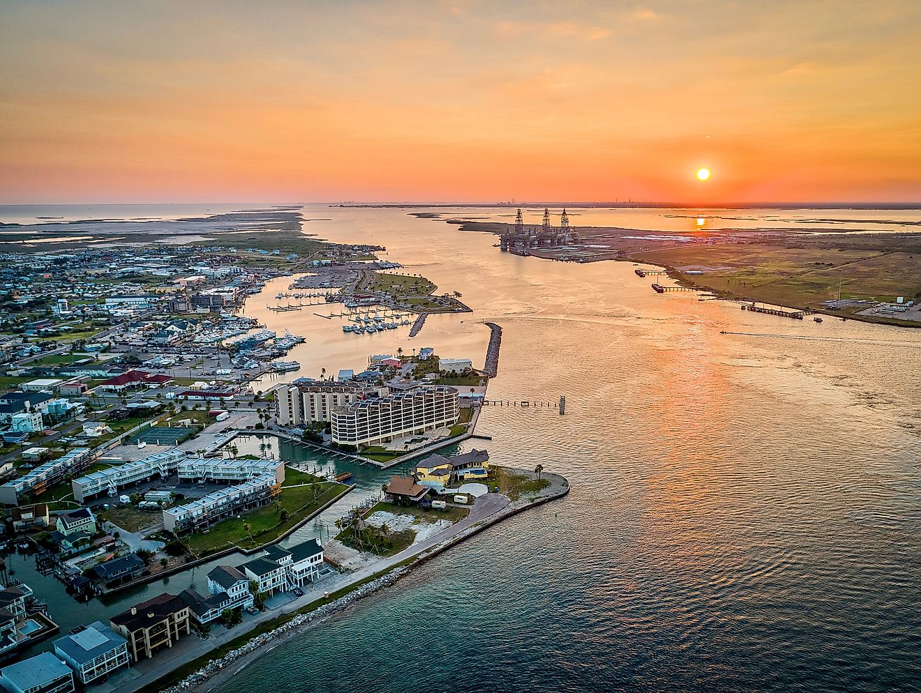 Aerial view of the marina at Port Aransas, Texas.