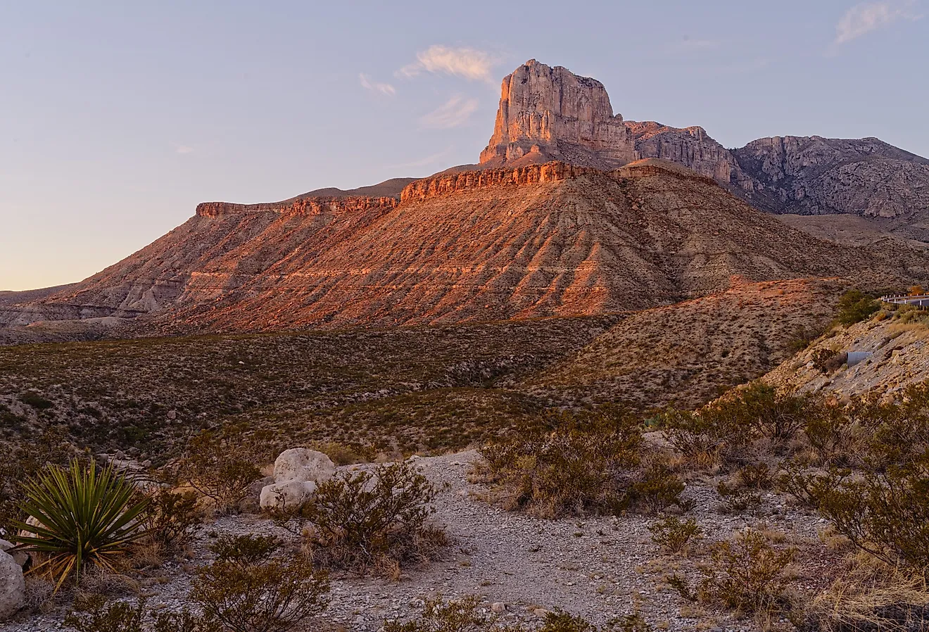Last Light on El Capitan and Permian Fossil Reef Guadalupe Mountains National Park of West Texas.