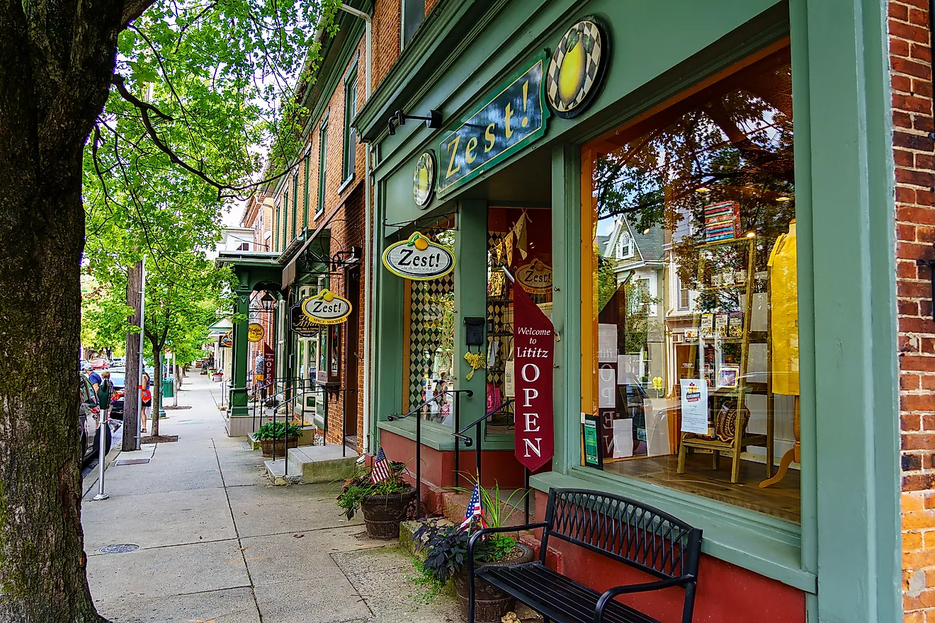 The downtown area of Lititz, Pennsylvania. Editorial credit: George Sheldon / Shutterstock.com.