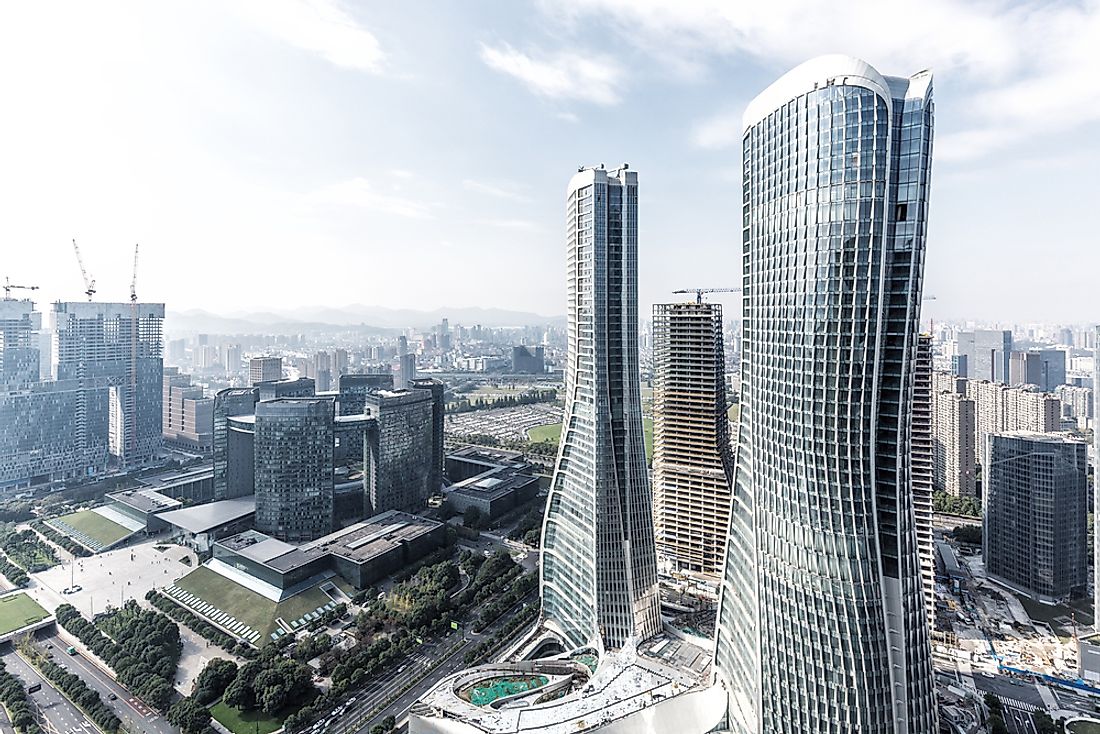 The modern skyline in Hangzhou.