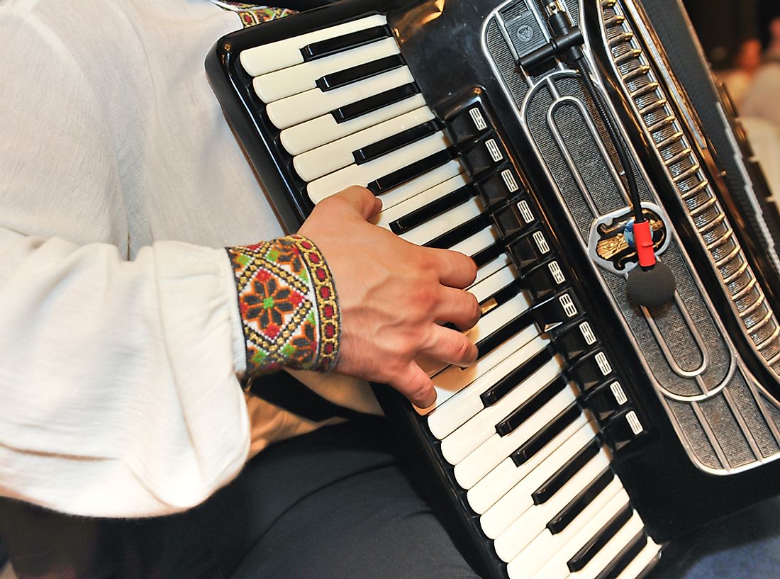 An accordion may be used to play polka music. 