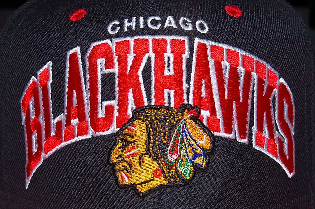 The logo of the Chicago Blackhawks of the National Hockey League (NHL).  Editorial credit: dean bertoncelj / Shutterstock.com