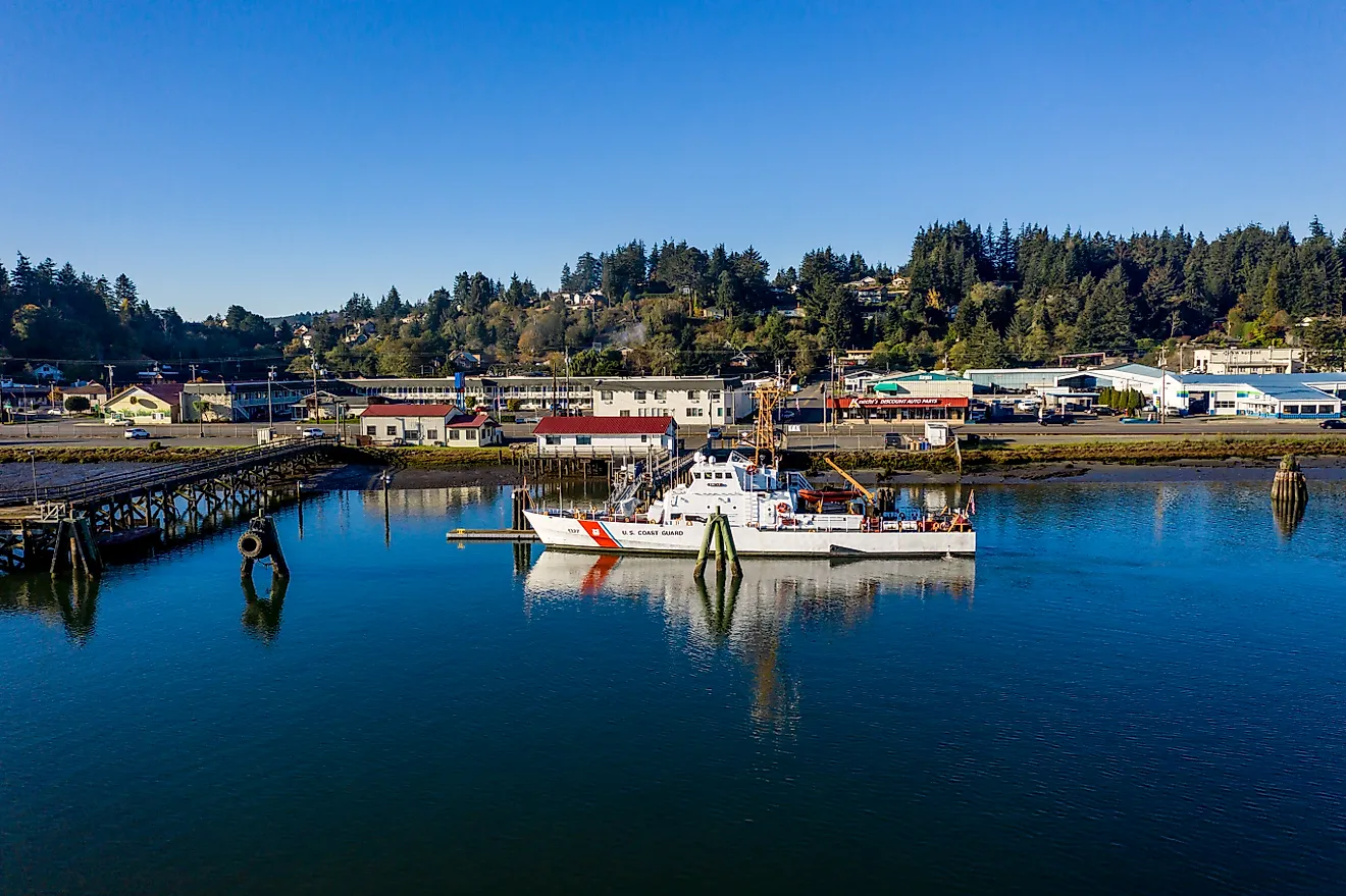 Boats along the harbor in Coos Bay, Oregon. Editorial credit: Manuela Durson / Shutterstock.com