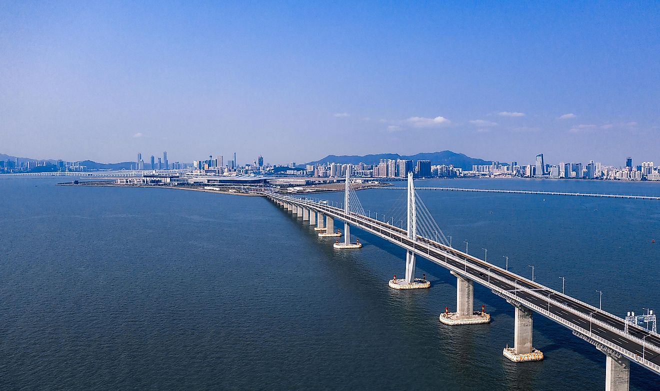 The impressive Hong Kong-Zhuhai-Macau Bridge in China.