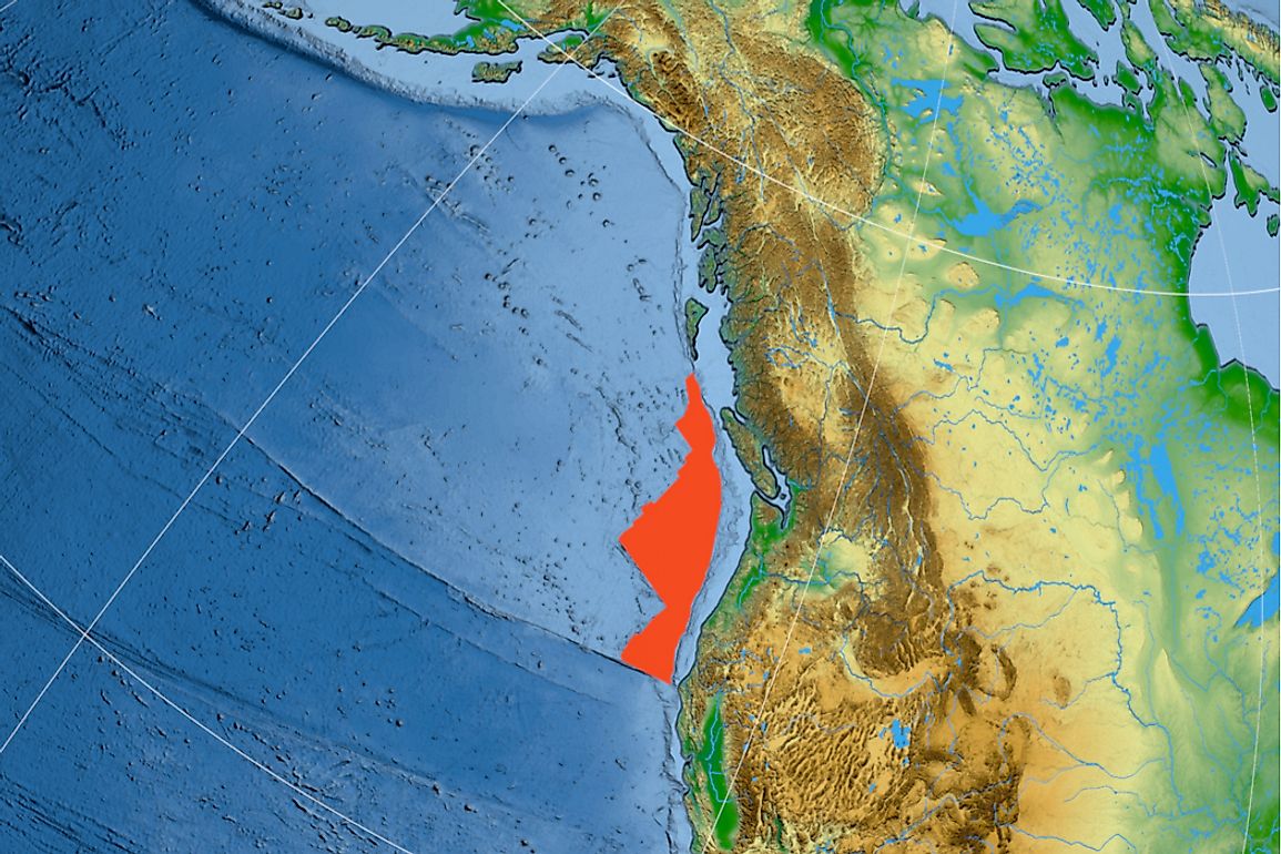 The Juan de Fuca plate sits between the North American plate and the Pacific plate.